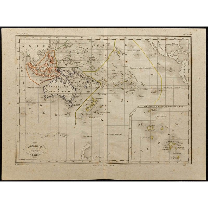 Gravure de 1855ca - Carte de l'Océanie - 1