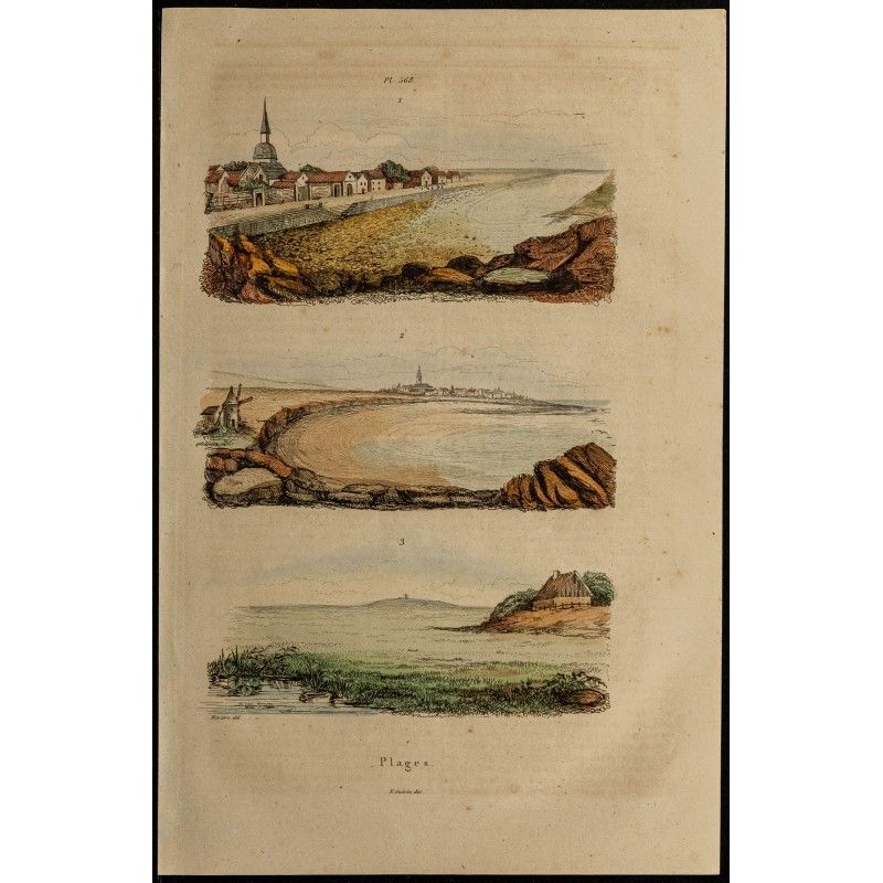 Gravure de 1839 - Plages et rivages maritimes - 1