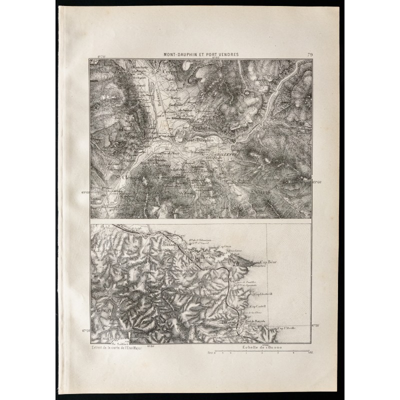 Gravure de 1880 - Carte du Mont-Dauphin et Port Vendres - 1