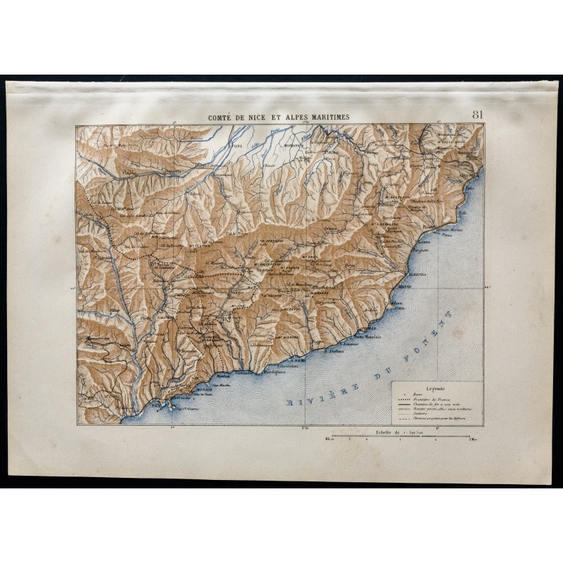 Gravure de 1880 - Carte du Comté de Nice & Alpes Maritimes - 1