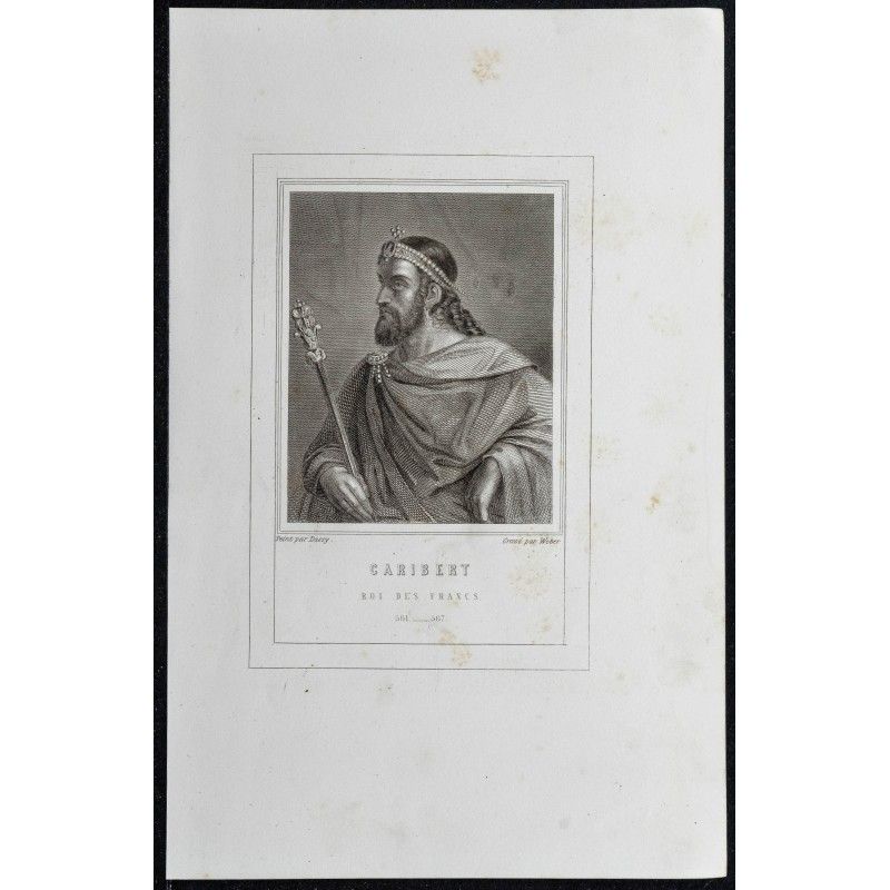 Gravure de 1855 - Portrait de Caribert Ier - 1