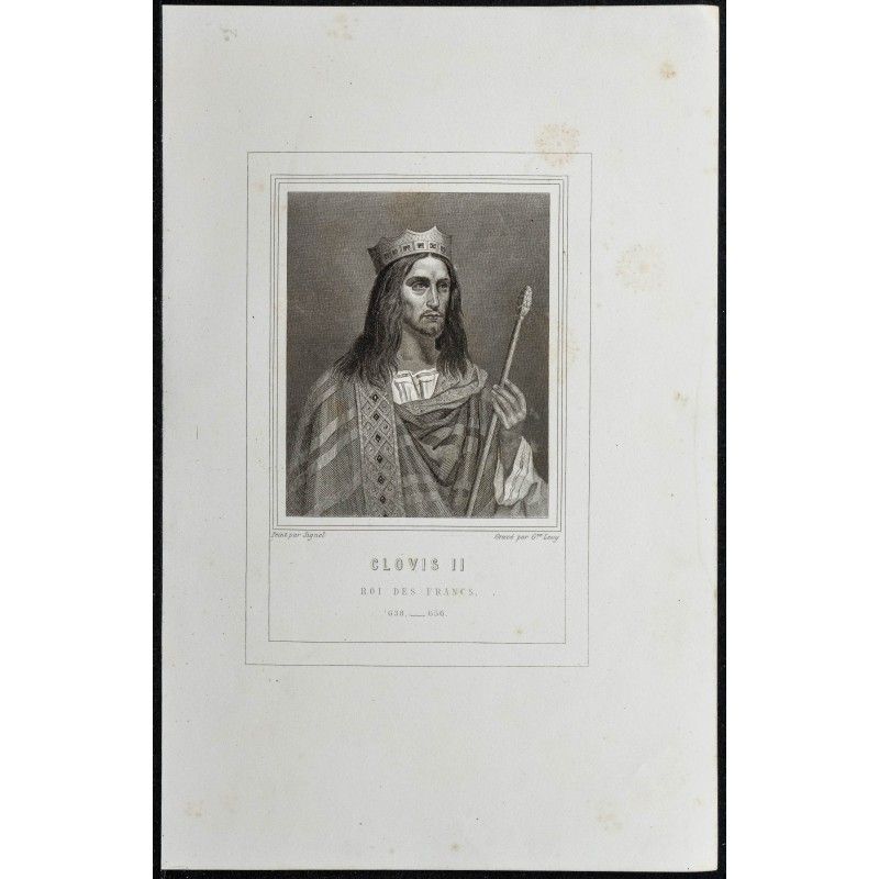 Gravure de 1855 - Portrait de Clovis II - 1