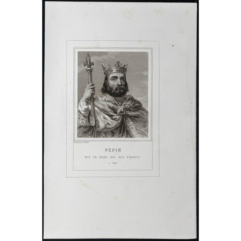 Gravure de 1855 - Portrait de Pépin le Bref - 1