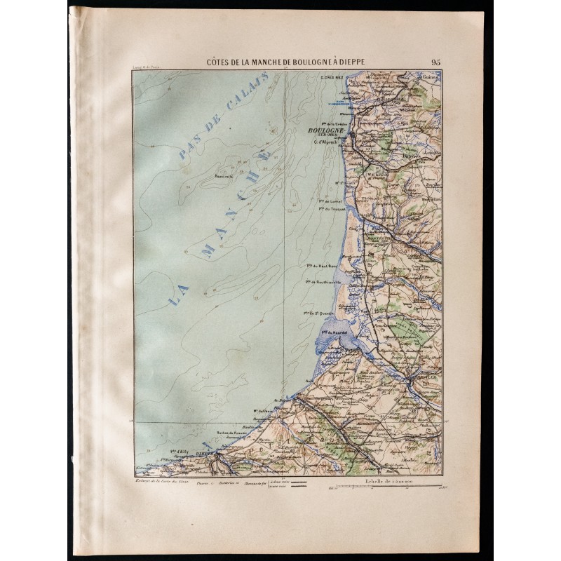 Gravure de 1880 - Carte de la cote de la Manche - 1