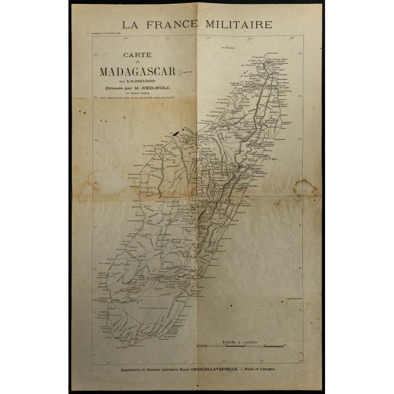 Gravure de 1893 - Carte de Madagascar - 1
