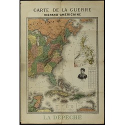 Gravure de 1898 - Carte de la guerre hispano-américaine - 1