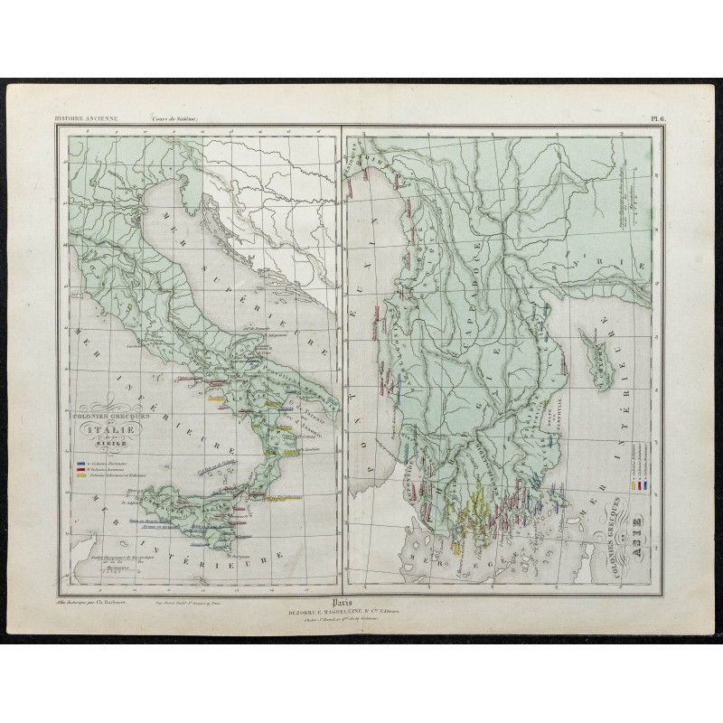 Gravure de 1857 - Carte des colonies grecques - 1