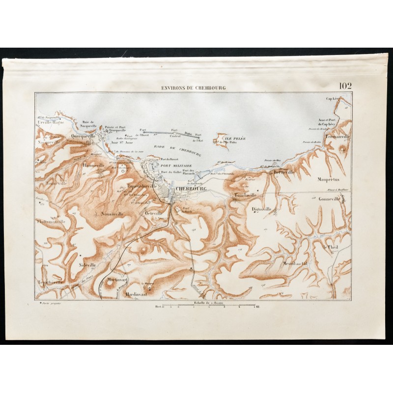 Gravure de 1880 - Carte des forts de Cherbourg - 1