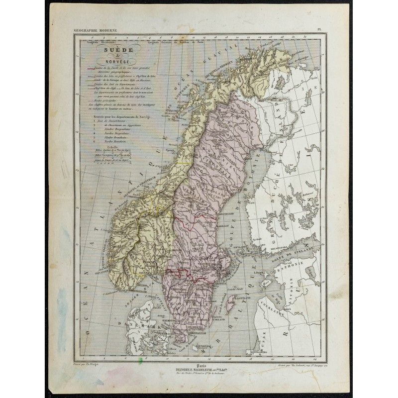 Gravure de 1857 - Carte de Suède & Norvège - 1