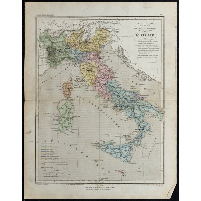 Gravure de 1857 - Carte de l'Italie - 1