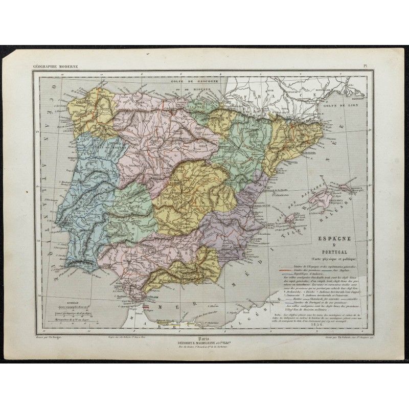 Gravure de 1857 - Carte de l'Espagne & Portugal - 1
