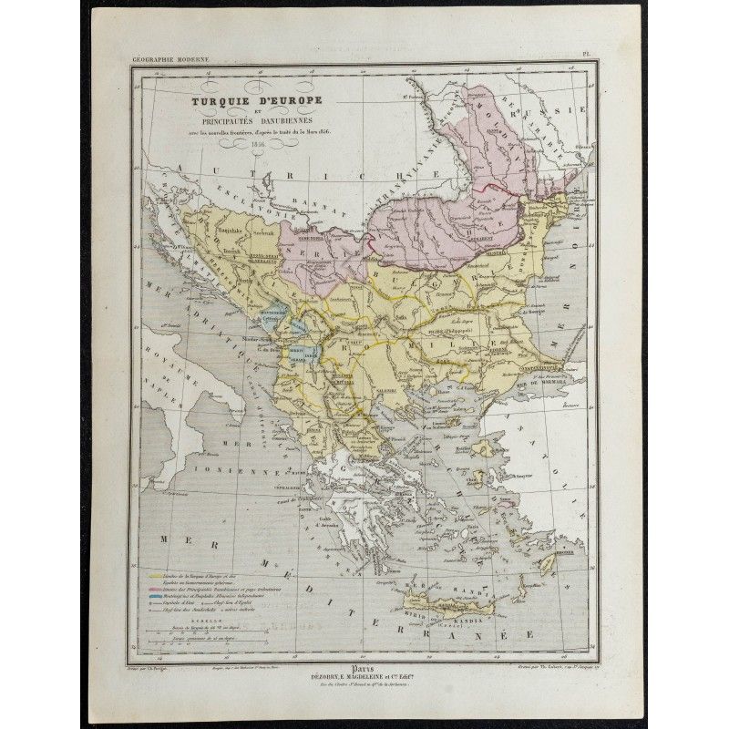 Gravure de 1857 - Carte de la Turquie d'Europe - 1