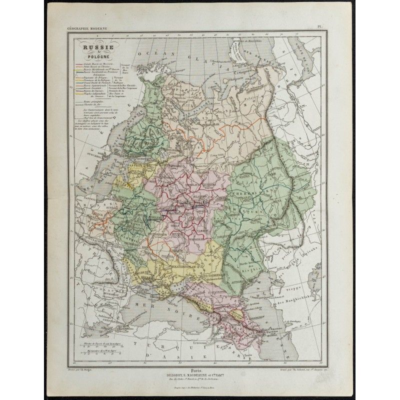 Gravure de 1857 - Carte de Russie et Pologne - 1