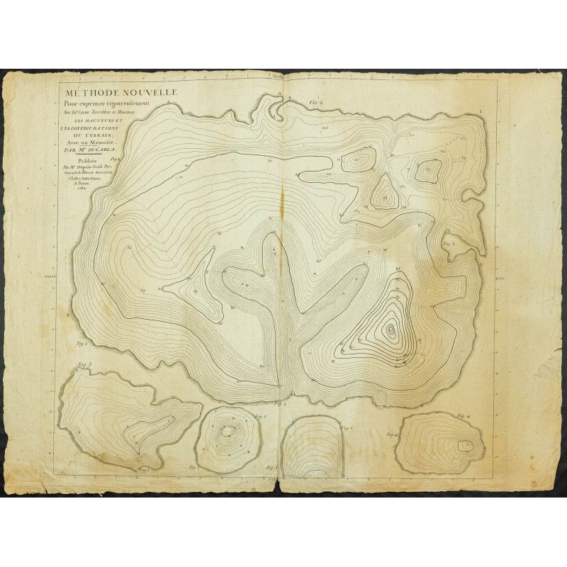 Gravure de 1782 - Première carte topographique par Du Carla - 1