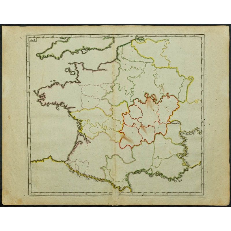 Gravure de 1711 - Fond de carte de France - 1