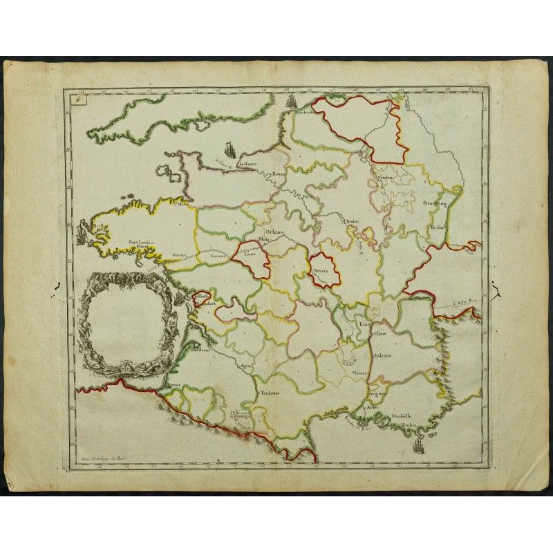 Gravure de 1711 - Carte des fleuves français - 1