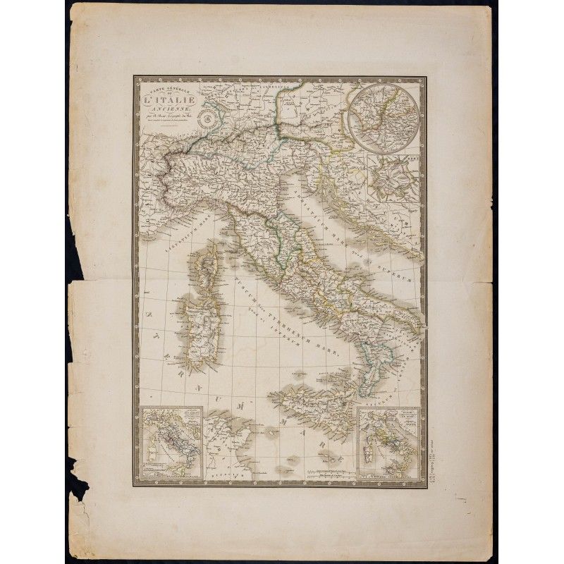 Gravure de 1869 - Carte de l'Italie ancienne - 1