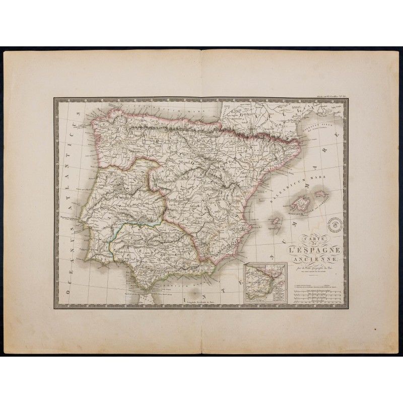 Gravure de 1869 - Carte de l'Espagne ancienne - 1