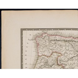 Gravure de 1869 - Carte de l'Espagne ancienne - 3