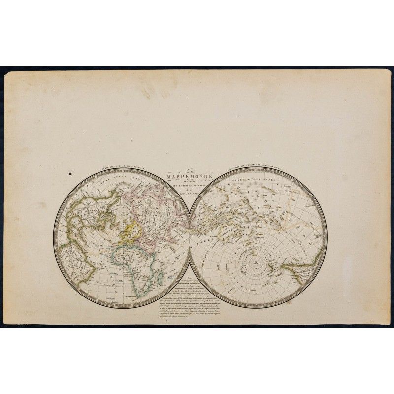 Gravure de 1869 - Mappemonde sur l'horizon de Paris - 1