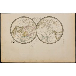 Gravure de 1869 - Mappemonde en projection polaire - 1