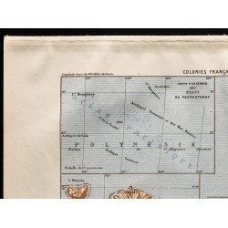 Gravure de 1880 - Carte des colonies françaises en Océanie - 2