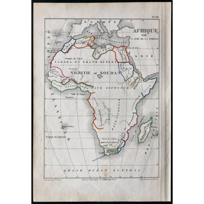 Gravure de 1850 - Carte d'Afrique - 1