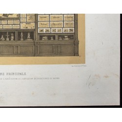 Gravure de 1873 - Vitrine principale des objets présentés - 5