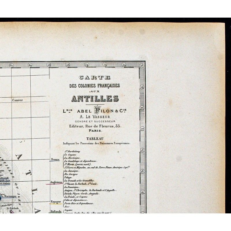 1877 - Carte des colonies françaises aux Antilles
