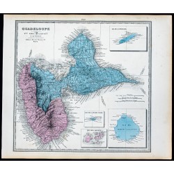 Gravure de 1877 - Carte de la Guadeloupe - 1