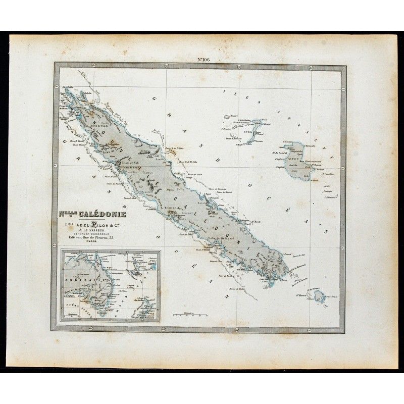 Gravure de 1877 - Carte de Nouvelle Calédonie - 1