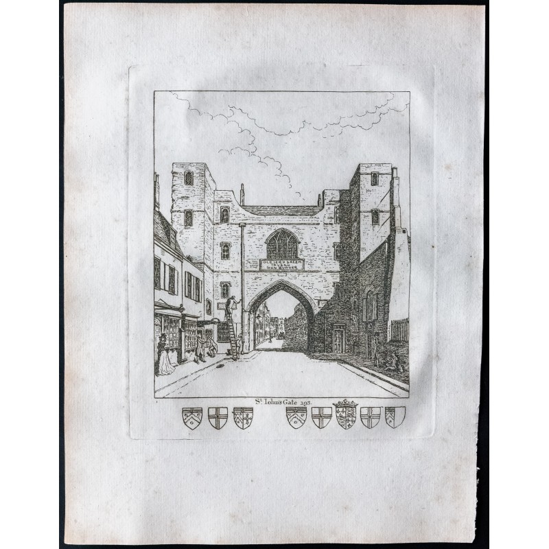 Gravure de 1791 - St John's Gate à Londres - 1
