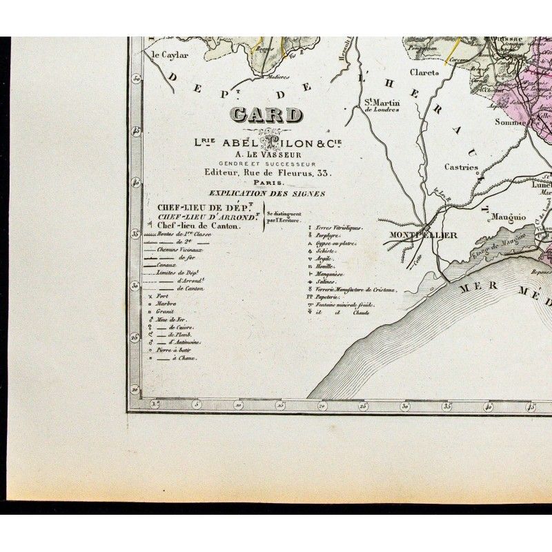 Carte Géographique Ancienne De La Gironde De 1877 - Gravure Originale Du XIXe Siècle - Authenticité Garantie