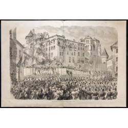 Gravure de 1860 - Chambéry - Défilé des députations - 1