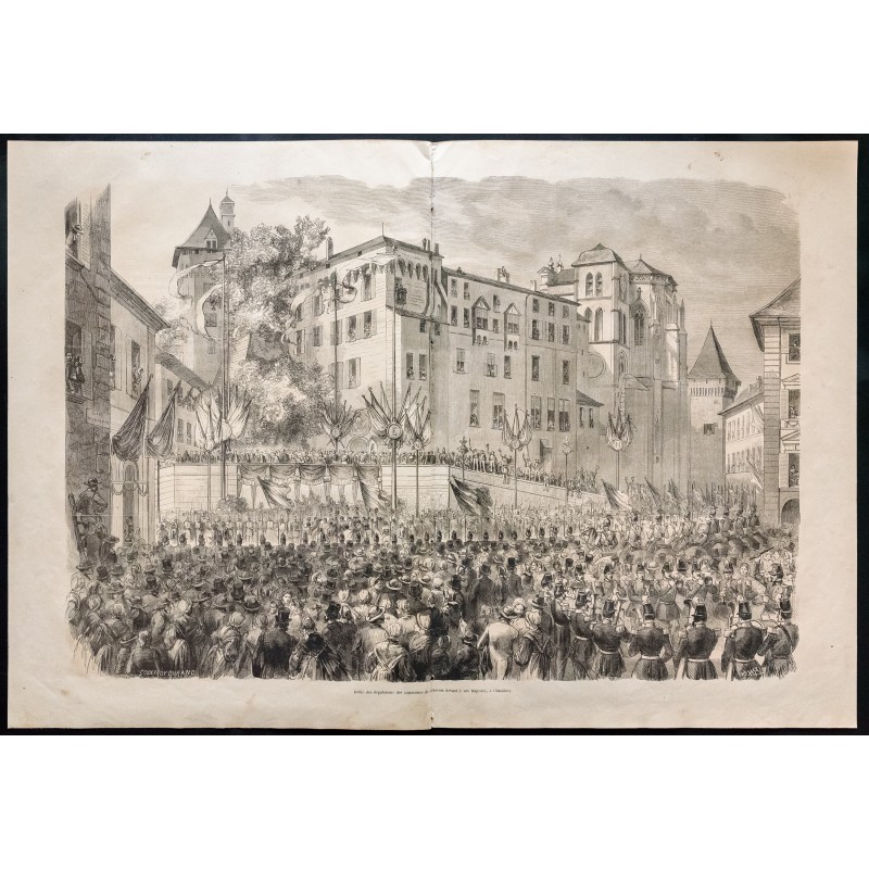 Gravure de 1860 - Chambéry - Défilé des députations - 1