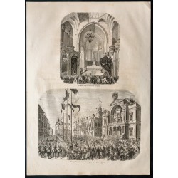 Gravure de 1860 - Avignon - Cathédrale et cortège impérial - 1