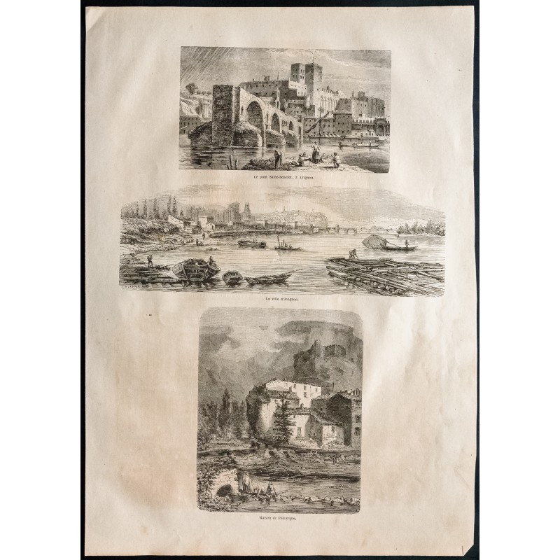 Gravure de 1860 - Avignon - Pont Saint-Benezet - 1