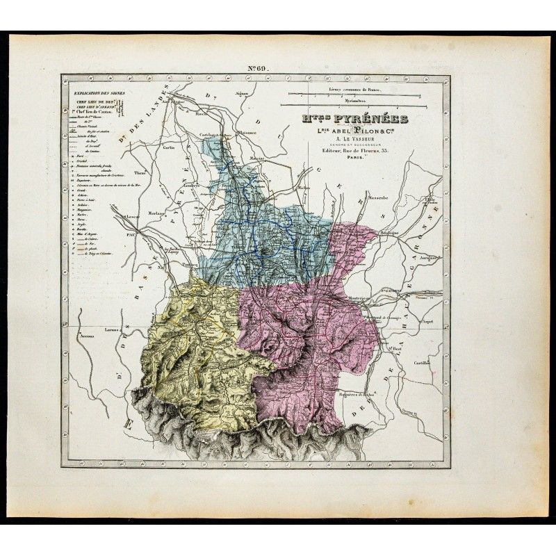 Gravure de 1877 - Département des Hautes Pyrénées - 1