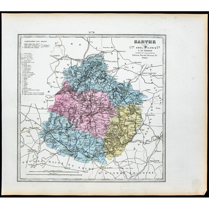 Gravure de 1877 - Département de la Sarthe - 1