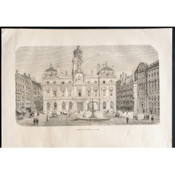 Gravure de 1860 - Lyon - Place des Terreaux & Palais de Justice - 2
