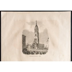 Gravure de 1860 - Lyon - Notre-Dame de Fourvière & Hôtel de Ville - 2