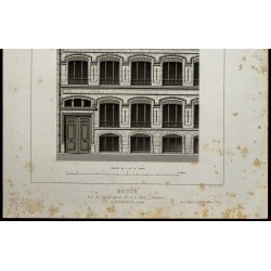 Gravure de 1865 - Façade du 11 rue du conservatoire à Paris - 3