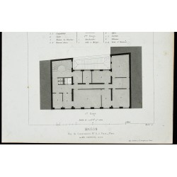 Gravure de 1865 - Plans du 11 rue du conservatoire à Paris - 3