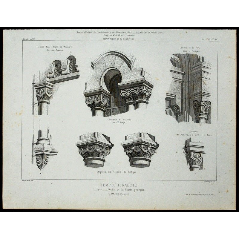 Gravure de 1865 - Grande synagogue de Lyon - 1