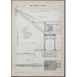 Gravure de 1908 - Grue du port de la Rochelle-Pallice - 1