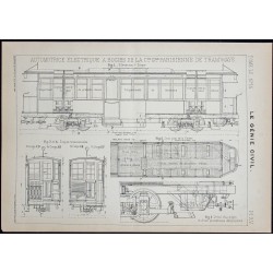 Gravure de 1908 - Plan d'un automotrice électrique - 1