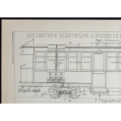 Gravure de 1908 - Plan d'un automotrice électrique - 2