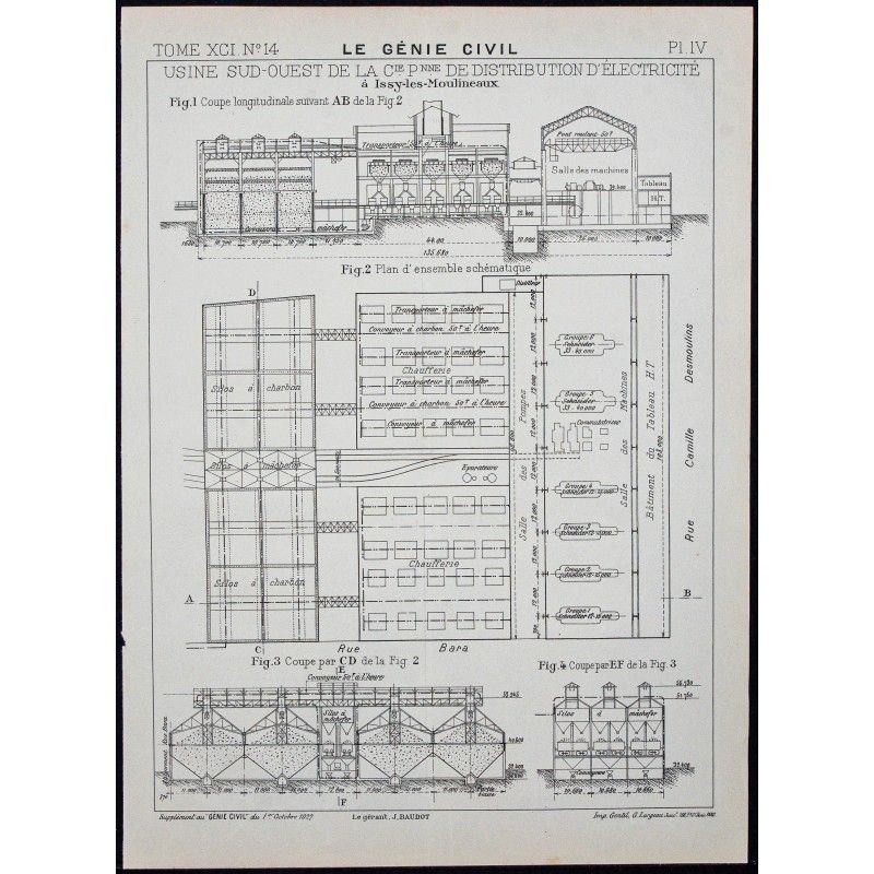 Gravure de 1927 - Usine de la Compagnie Parisienne de Distribution d'Électricité - 1