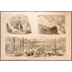 Gravure de 1860 - Chambéry & Mer de Glace & Glacier des Bossons - 1
