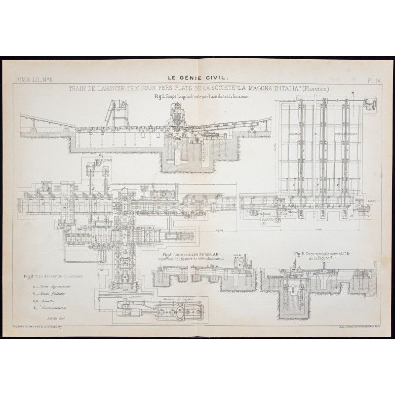 Gravure de 1907 - Train de laminoir - 1